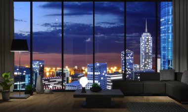 View from skyscraper to the night metropolis
