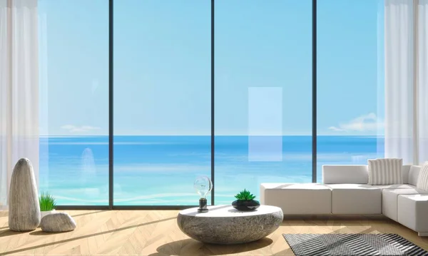 Villa janela panorâmica com vista para o mar azul — Fotografia de Stock