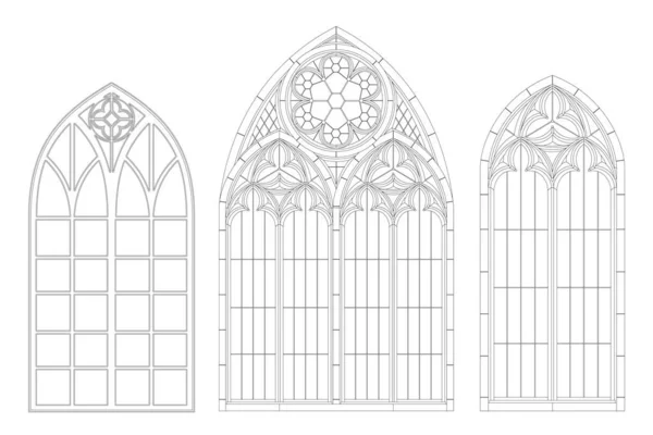 Średniowieczne okno konturu gotyckiego Średniowieczne okno konturu gotyckiego — Wektor stockowy