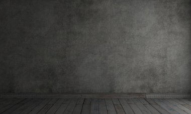 Odada eski gri beton bir duvar var.