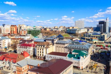 Rusya, Kazan - 26 Nisan 2017: Tarihsel üstten görünüm, iş ve kültür merkezi şehir, yayalara Bauman, Puşkin street ve Butlerov sokak