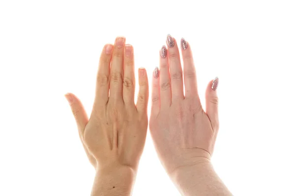 Palmera Femenina Sin Manicura Palmera Femenina Con Manicura Aislada Sobre — Foto de Stock