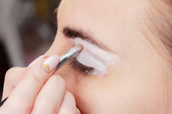 Process Applying Makeup Girl Face Close — Stock Photo, Image