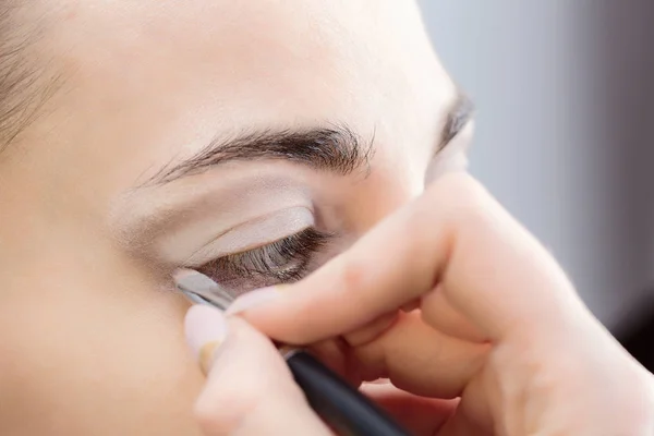 Process Applying Makeup Girl Face Close — Stock Photo, Image