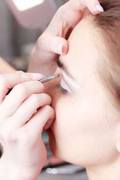 Process Applying Makeup Girl Face Close — Stock Photo, Image