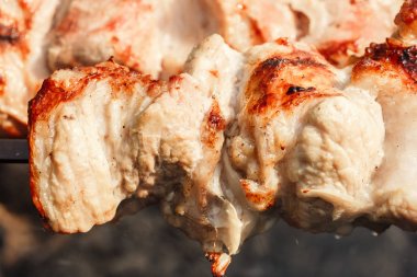 şiş ızgara kavurma et parçaları. Şiş kebap, Barbekü, domuz eti.