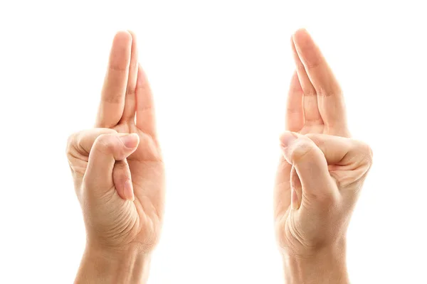 Vayu Mudra Yoga Voor Vingers Ritueel Gebaar Het Boeddhisme Geïsoleerd — Stockfoto