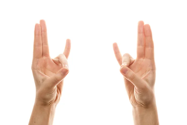 Prithvi Mudra, parmakları için yoga, Budizm ritüel bir jest. Beyaz arka plan üzerinde izole