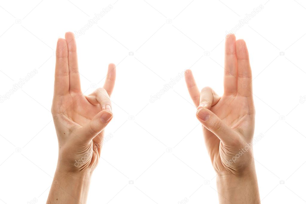 Prithvi Mudra, yoga for the fingers, a ritual gesture in Buddhism. Isolated on white background