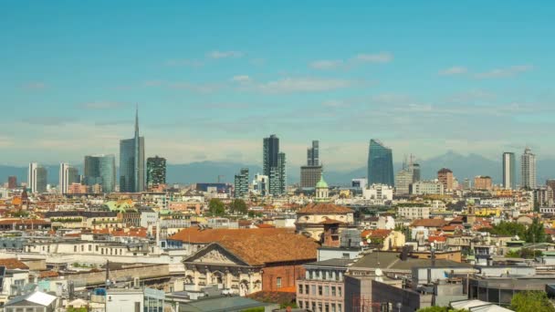 Summer milan city day light rooftop panorama 4k time lapse italy — Stock video