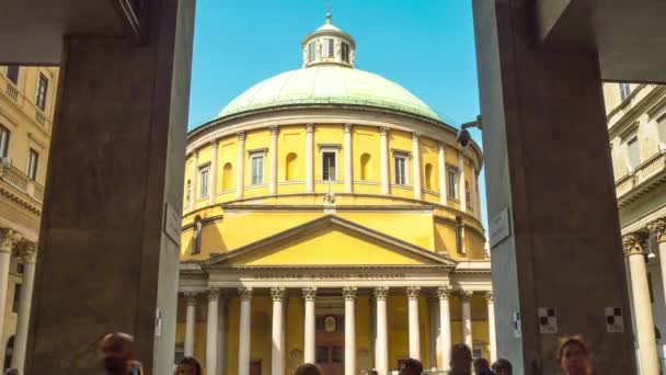 Sunny day milan famous san carlo church front panorama 4k time lapse italy — Stock video