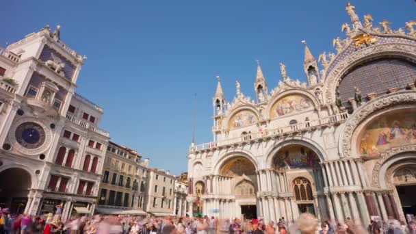 Dzień venice san marko Bazyliki kwadratowa wieża zegarowa panorama 4 k czas wygaśnięcia Włochy — Wideo stockowe