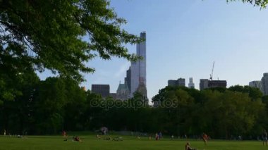 İnsanlar üzerinde çayır central Park'ta rahatlatıcı