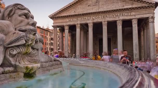 이탈리아 로마 시 저녁 유명한 pantheone 앞 분수 파노라마 4 k 시간 경과 — 비디오