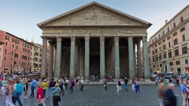 Italië zomer schemering rome stad beroemde pantheone front panorama 4k time-lapse — Stockvideo