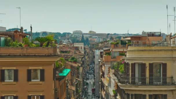 Italië rome stad beroemde Spaanse trappen op het dak straat skyline dag licht panorama 4k time-lapse — Stockvideo