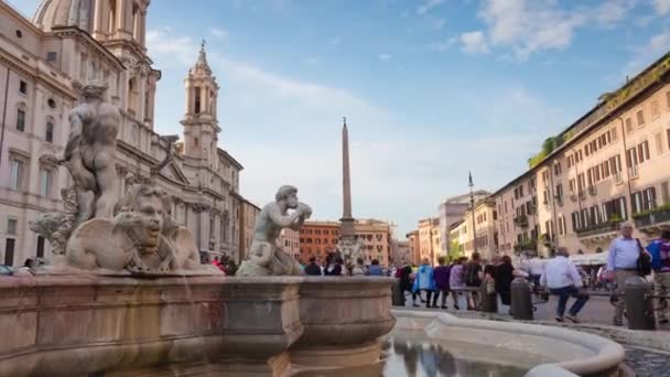 Słynnego piazza navona fontanna panorama — Wideo stockowe