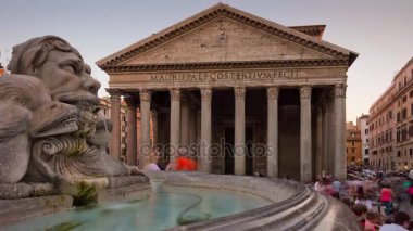 İtalya alacakaranlık Roma şehir ünlü pantheone fıskiye panorama 4k zaman atlamalı