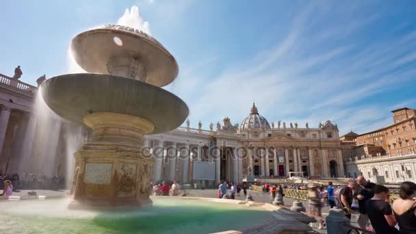 이탈리아 화창한 날 바티칸 유명한 피아 자 산 피에트로 분수 파노라마 4 k 시간 경과 — 비디오