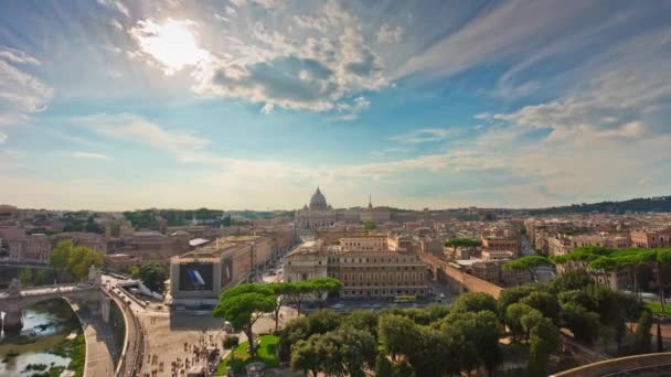 Italia día roma castillo del santo ángel azotea paisaje urbano vatican panorama 4k time lapse — Vídeos de Stock