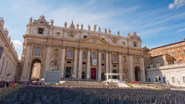 Itália dia ensolarado vaticana famosa piazza san pietro basílica frente panorama 4k lapso de tempo — Vídeo de Stock