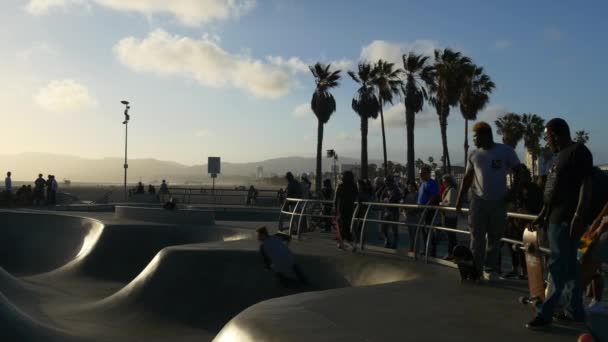 Skaters εξάσκηση δεξιοτήτων τους στο πάρκο — Αρχείο Βίντεο