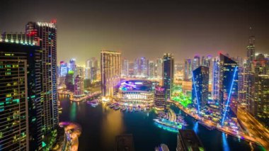 gece ışık dubai marina Panoraması