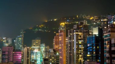 Gece Hong Kong cityscape panorama