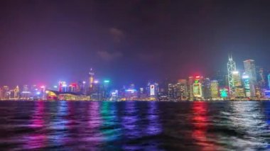 Gece Hong Kong cityscape panorama