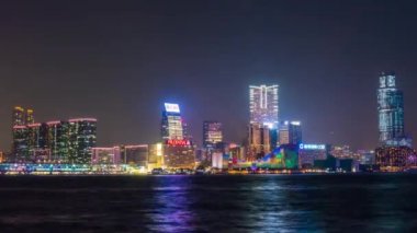 Gece Hong Kong cityscape panorama