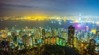 Gece Hong Kong cityscape panorama