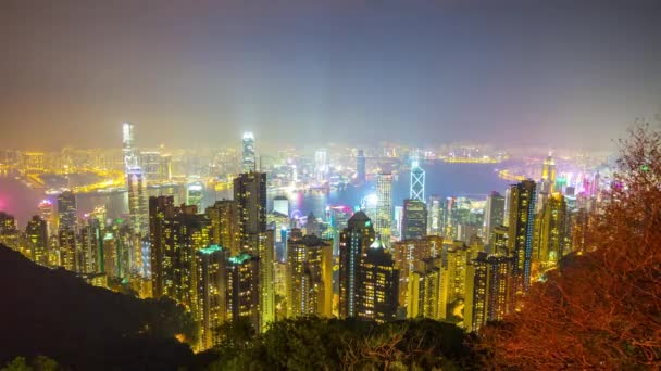 Nacht Hong Kong stadsgezicht panorama — Stockvideo