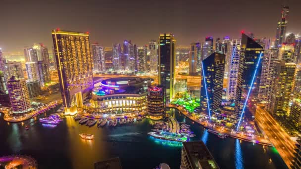 Gece ışık dubai marina Panoraması — Stok video