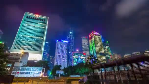 Notte Hong Kong paesaggio urbano panorama — Video Stock