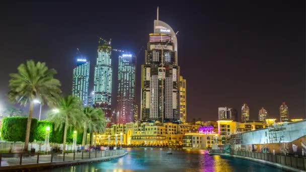 Dubai marina edifícios noite panorama — Vídeo de Stock