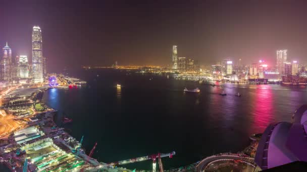 Panorama Noční panoráma města Hong Kong — Stock video