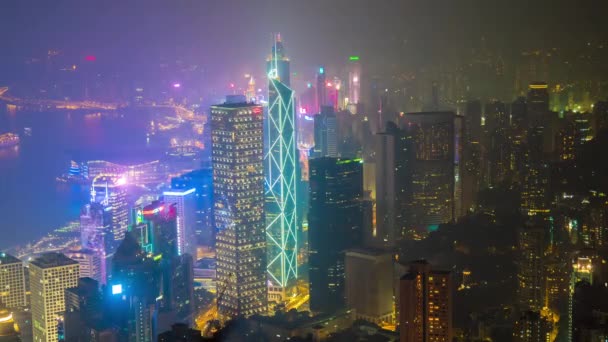 Panorama nocturne du paysage urbain de Hong Kong — Video