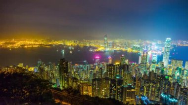 Gece Hong Kong cityscape panorama