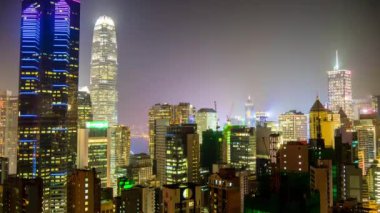 Gece Hong Kong cityscape panorama