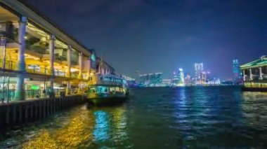 Gece Hong Kong cityscape panorama
