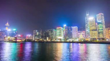 Gece Hong Kong cityscape panorama