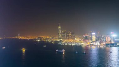 Gece Hong Kong cityscape panorama