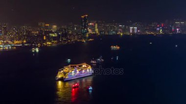 Gece Hong Kong cityscape panorama