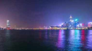 Gece Hong Kong cityscape panorama