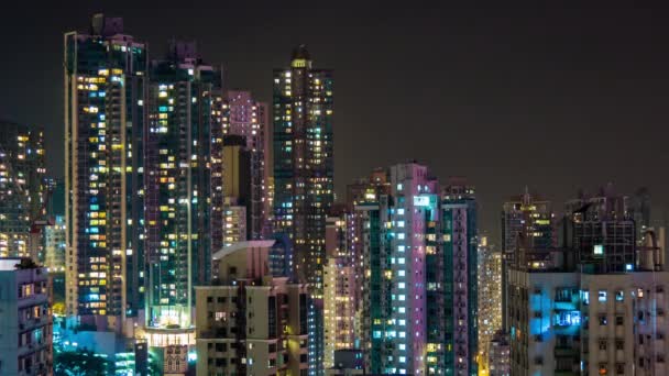 Noche Hong Kong paisaje urbano panorama — Vídeos de Stock