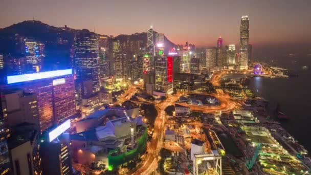 Noche Hong Kong panorama del tráfico — Vídeos de Stock