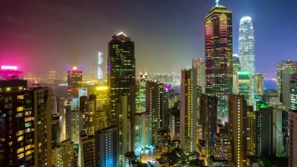 Panorama nocturne du paysage urbain de Hong Kong — Video