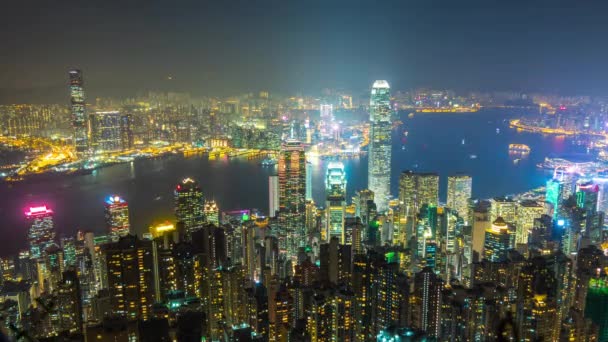 Noche Hong Kong paisaje urbano panorama — Vídeos de Stock