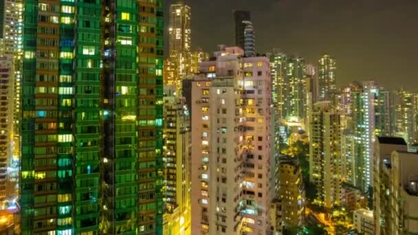 夜の香港の都市景観のパノラマ — ストック動画