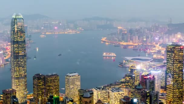 Panorama nocturne du paysage urbain de Hong Kong — Video